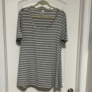 Lularoe perfect tee. Grey and with white stripes. Size M.